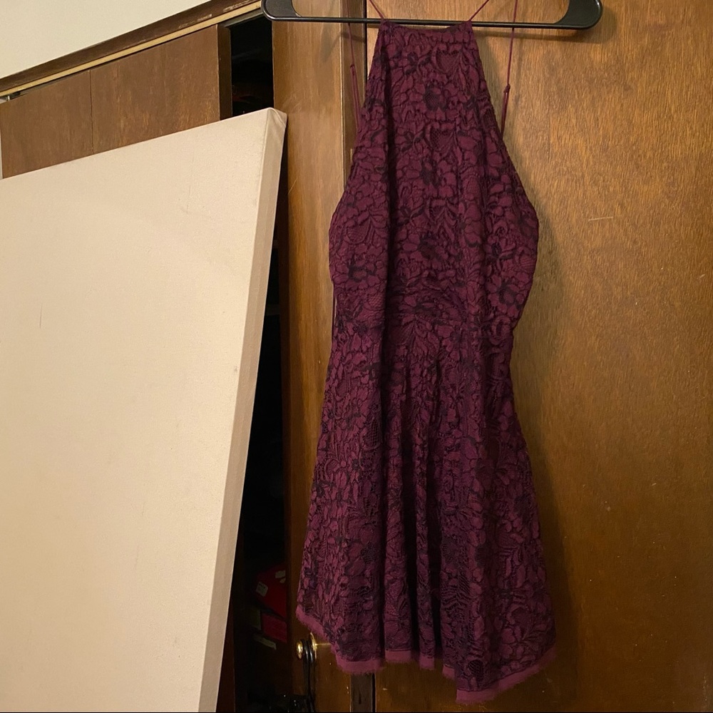 Deep purple mini dress w/ lace overlay
